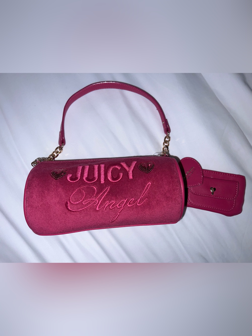 Juicy Couture Juicy Angel Raspberry Tart Pink Velour Barrel Bag NWOT
